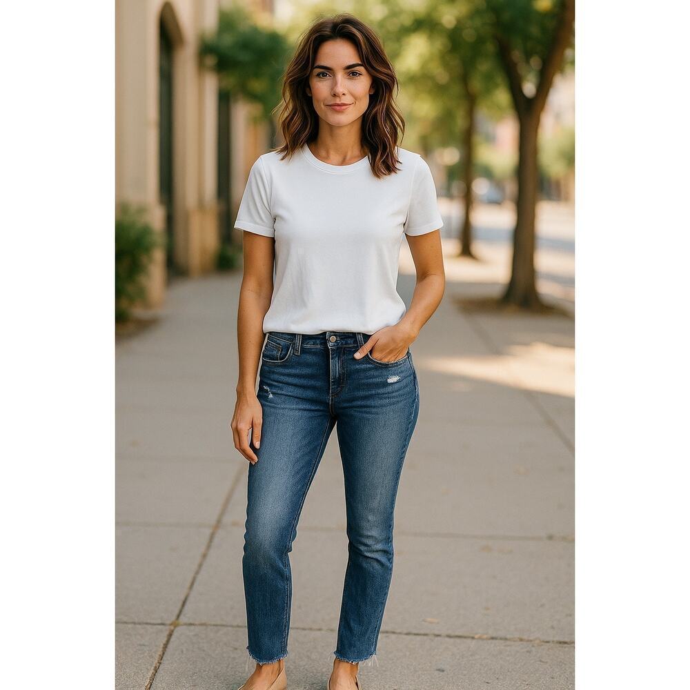 Paige Hoxton Ankle Skinny Jeans Size 30 Distressed Raw Hem Blue Denim